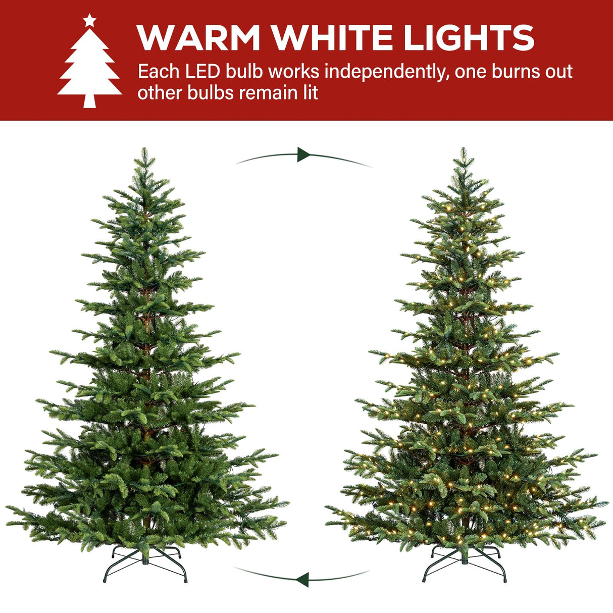 Hykolity 7.5 ft Prelit Aspen Fir Christmas Tree, Artificial Christmas Tree with 450 Warm White LED Lights, 1173 PE&PVC Branch Tips, Metal Stand and Hinged Branches hykolity