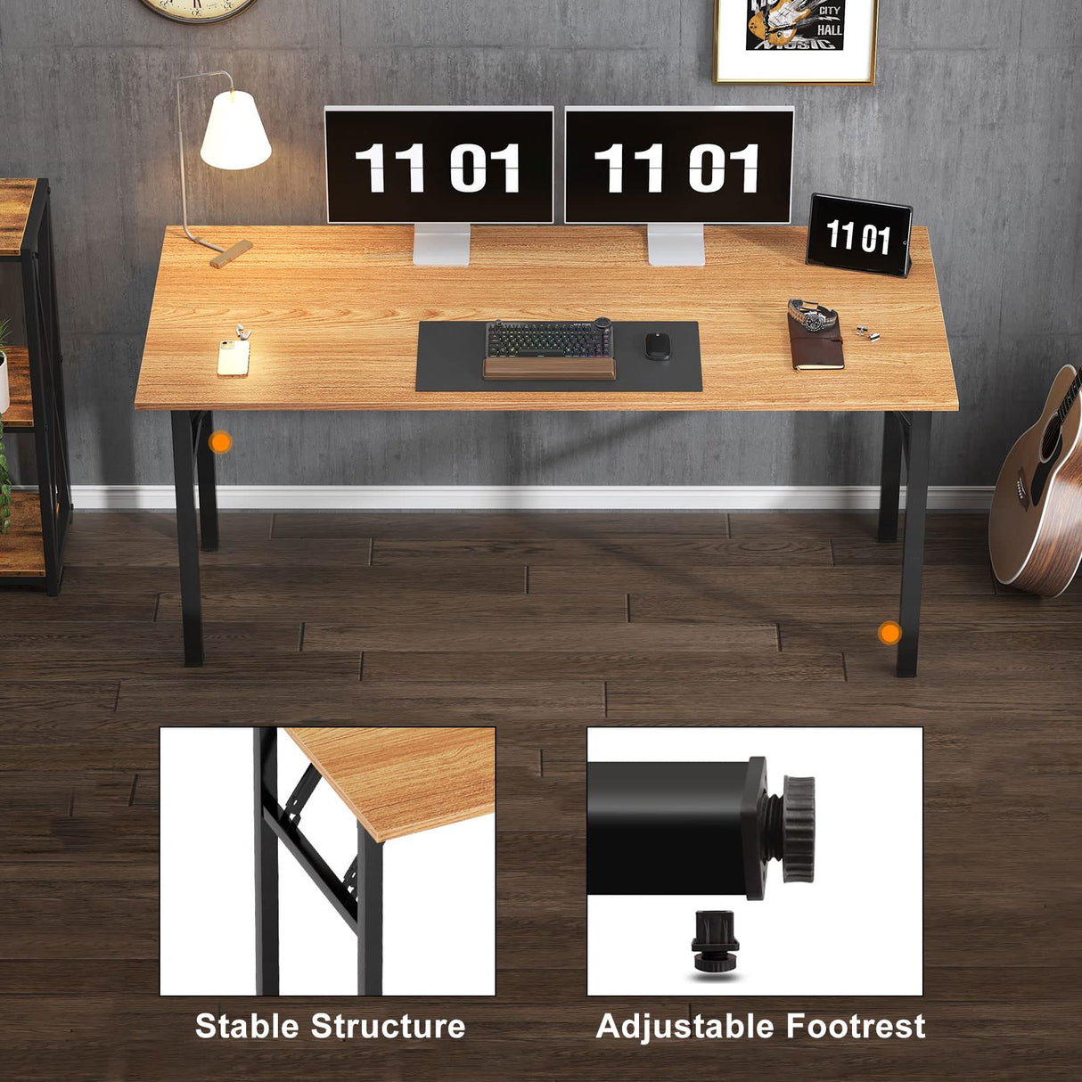 Need Computer Desk Office Desk 62 inches Folding Table with BIFMA Certification Computer Table Workstation No Install Needed, Teak AC5BB-157 Need