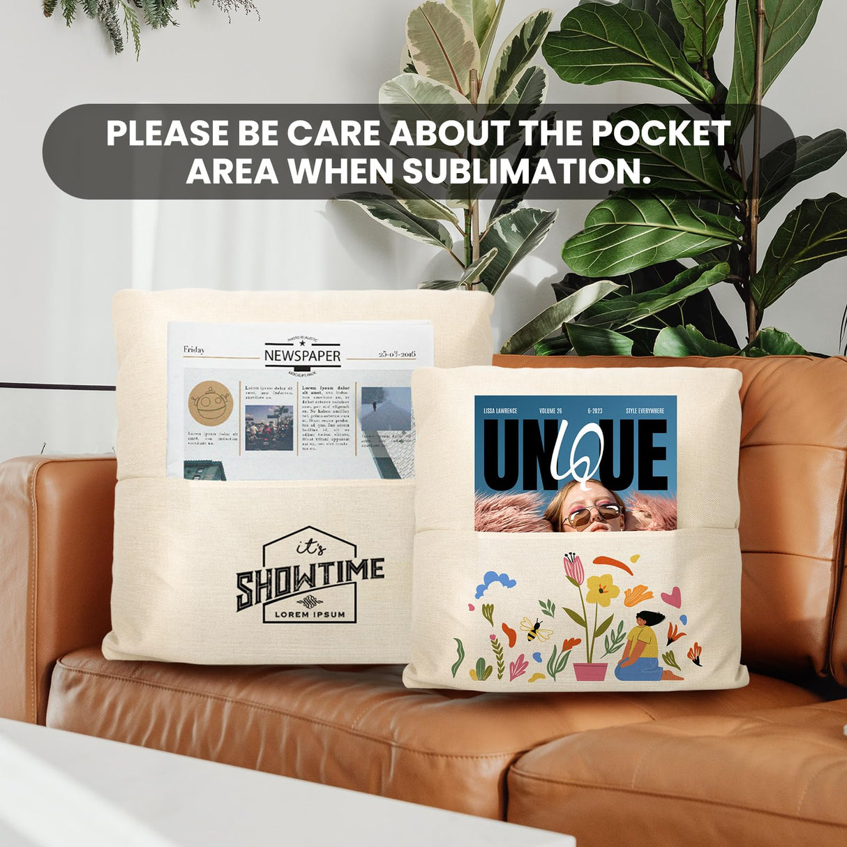 TopTie 4 PCS Sublimation Pillow Covers Blank with Pocket, Book Small Items Storage 18 x 18 Inches Linen Pillow Case TopTie