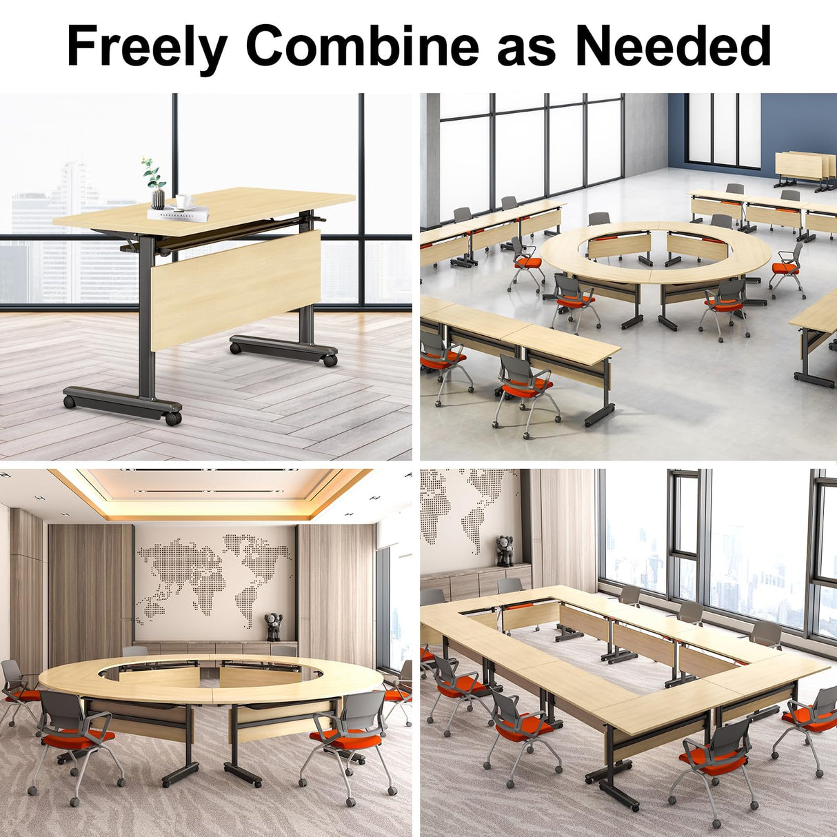 Ptosziav 4PCS Conference Table Foldable Meeting Tables, Flip Top Wood Seminar Table for Office Training Classroom,Folding Conference Table on Wheels Ptosziav