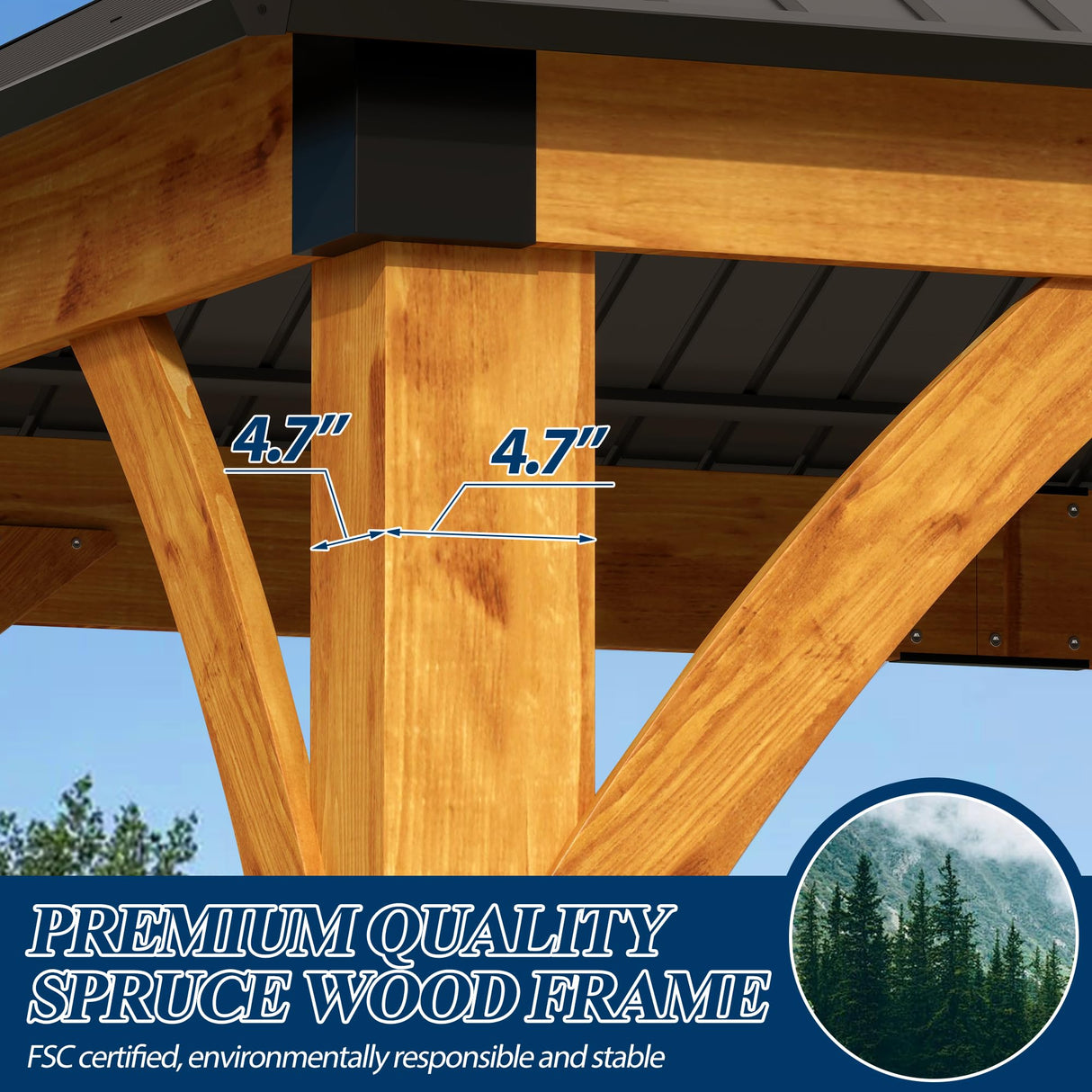 COVERONICS 13FT x 15FT Outdoor Spruce Wood Gazebo - Patio Wooden Frame Gazebo with Galvanized Steel Roof, Heavy-Duty Hardtop Gazebos for Garden, Poolside, Deck, Backyard COVERONICS