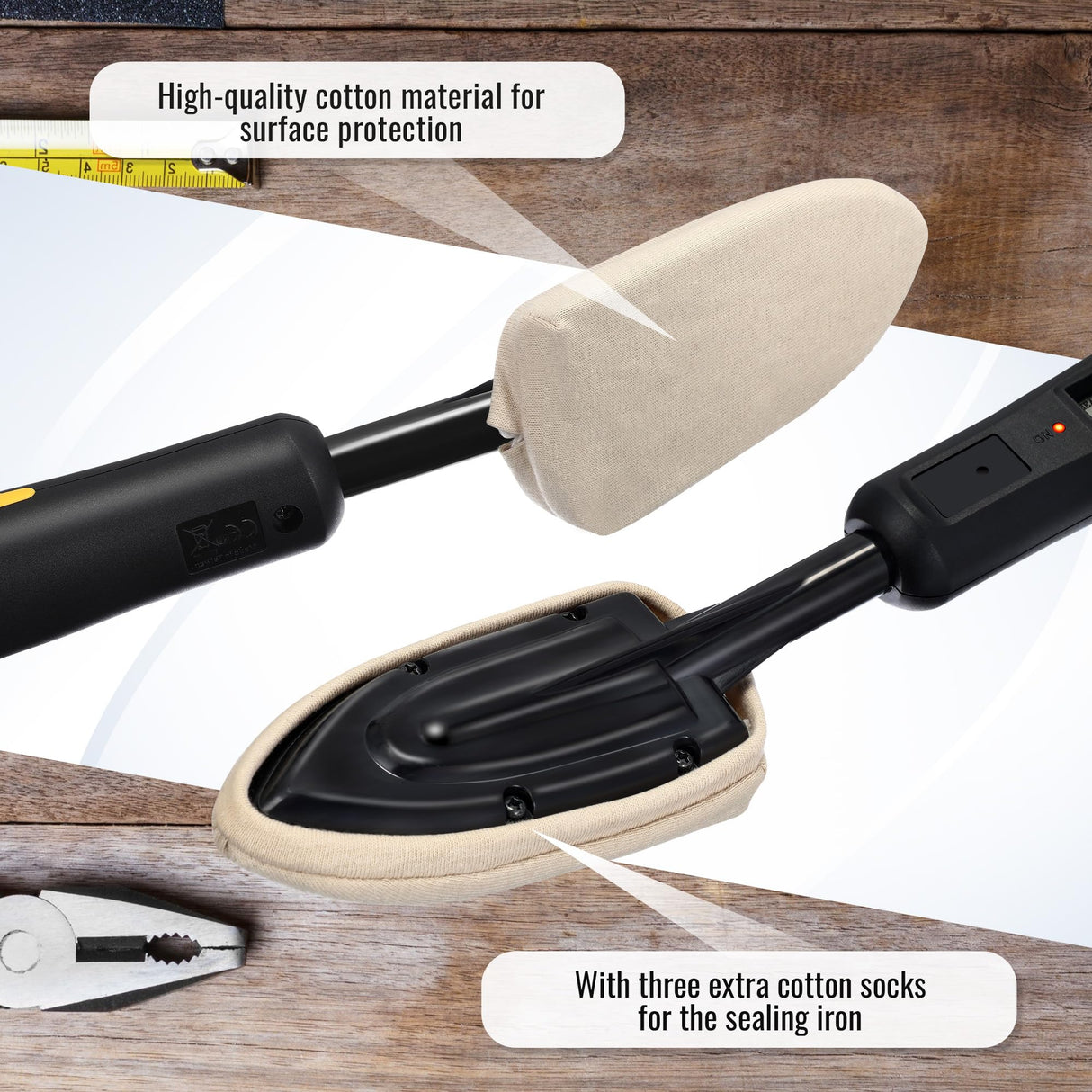 Dreyoo 5 Pcs Digital LCD Edge Banding Iron Set, 110V Veneer Edge Banding Sealing Iron, Wood Edge Banding with 3 Cotton Socks, Metal Stand, Edge Bander Temperature 100-220℃, Iron for Edge Banding Dreyoo