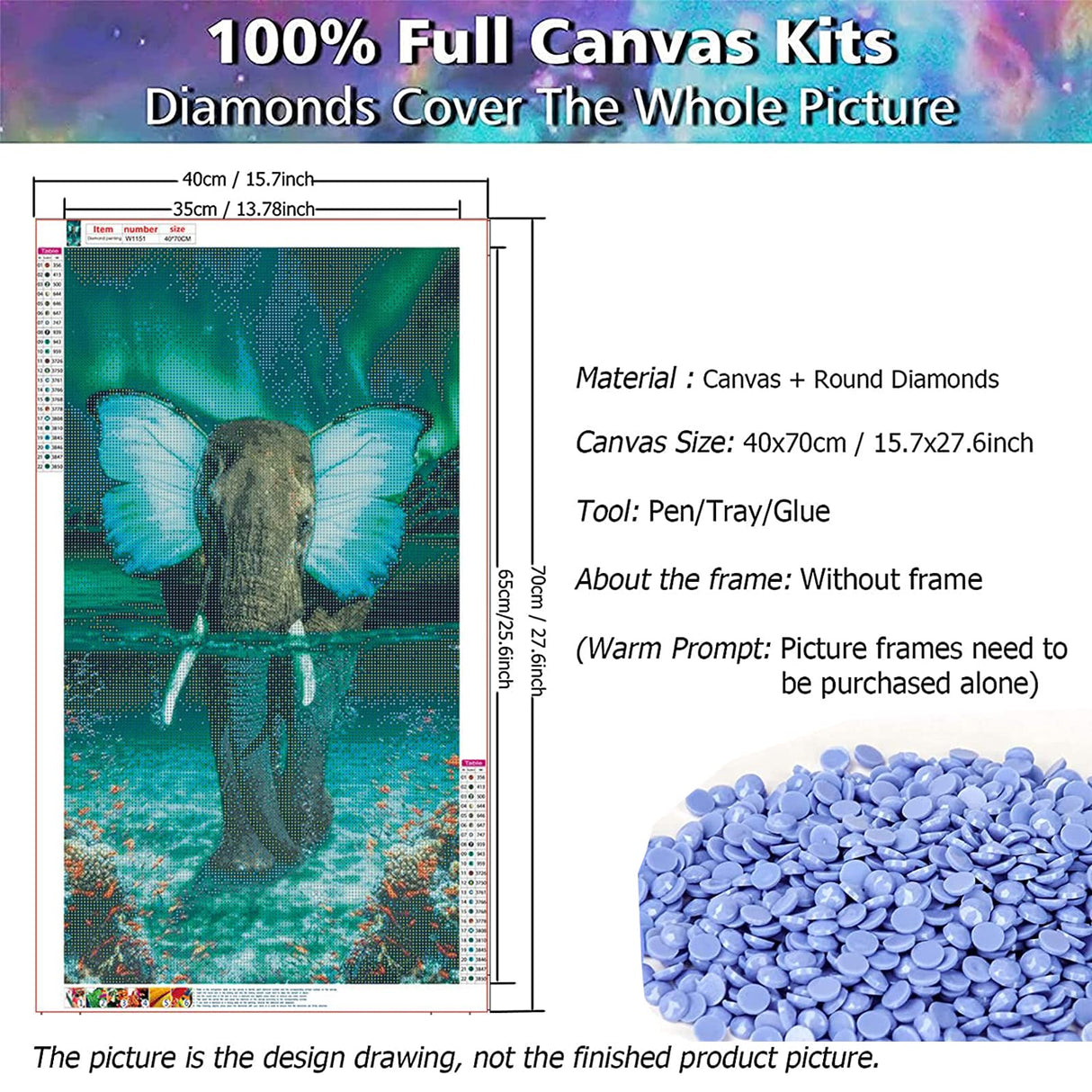 JATOK 5D Diamond Painting Kits for Adults (27.56 x 15.7 inch) DIY Large Elephant Full Round Drill Cross Stitch Embroidery Pictures Arts Paint by Number Kits Diamond Painting Kits for Home Wall Decor JATOK