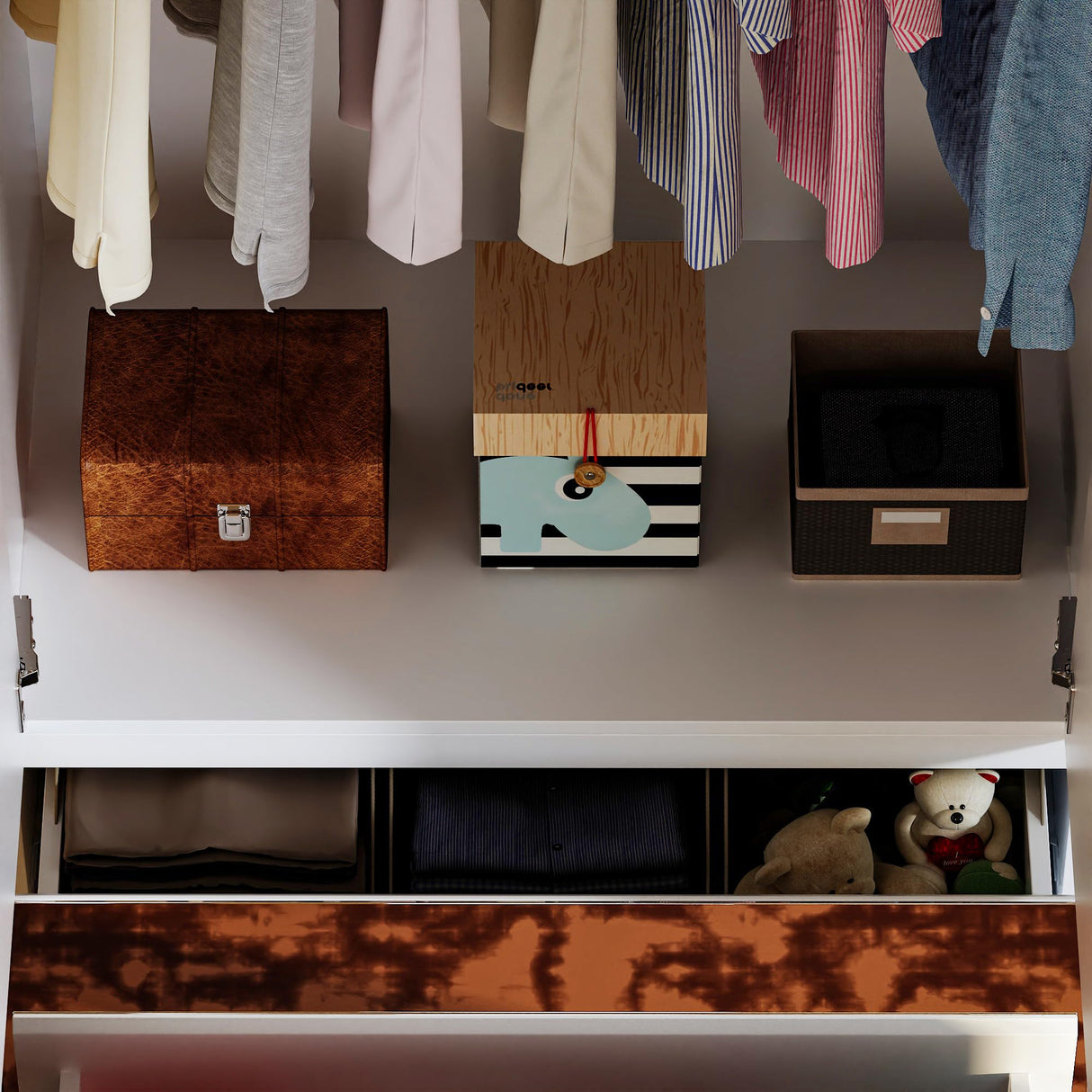 WOODTIME Wardrobe Closet with All Mirror, Wooden Armoire with 2 Doors, 2 Drawers & Hanging Rod, Clothes Storage Cabinet Organizer for Bedroom Apartment, White WOODTIME