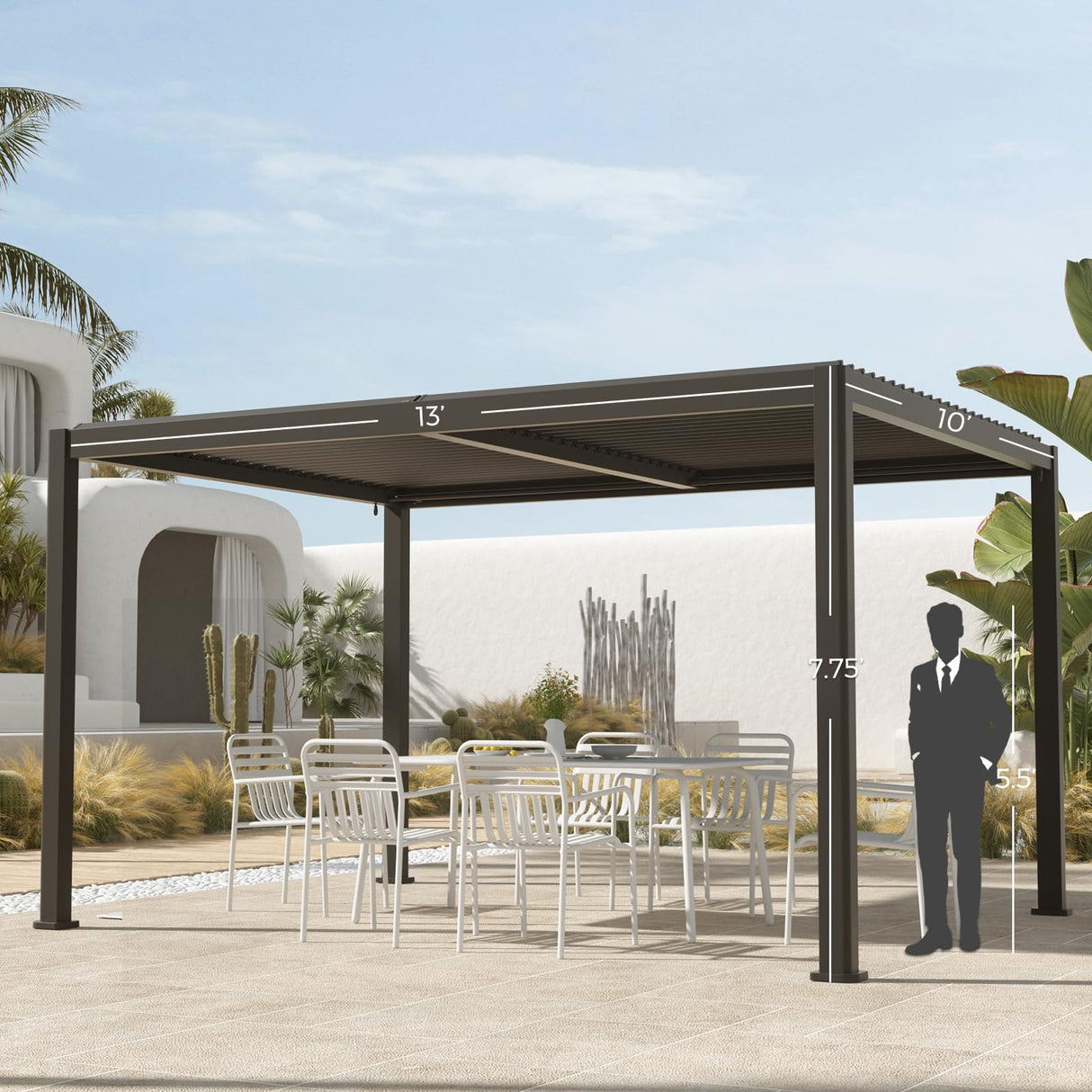 Grand Patio Outdoor 10x13 Aluminum Pergola with Adjustable Louvers and Integrated Drainage System – Outdoor Patio Canopy, Easy Assembly, Carbon Grand patio