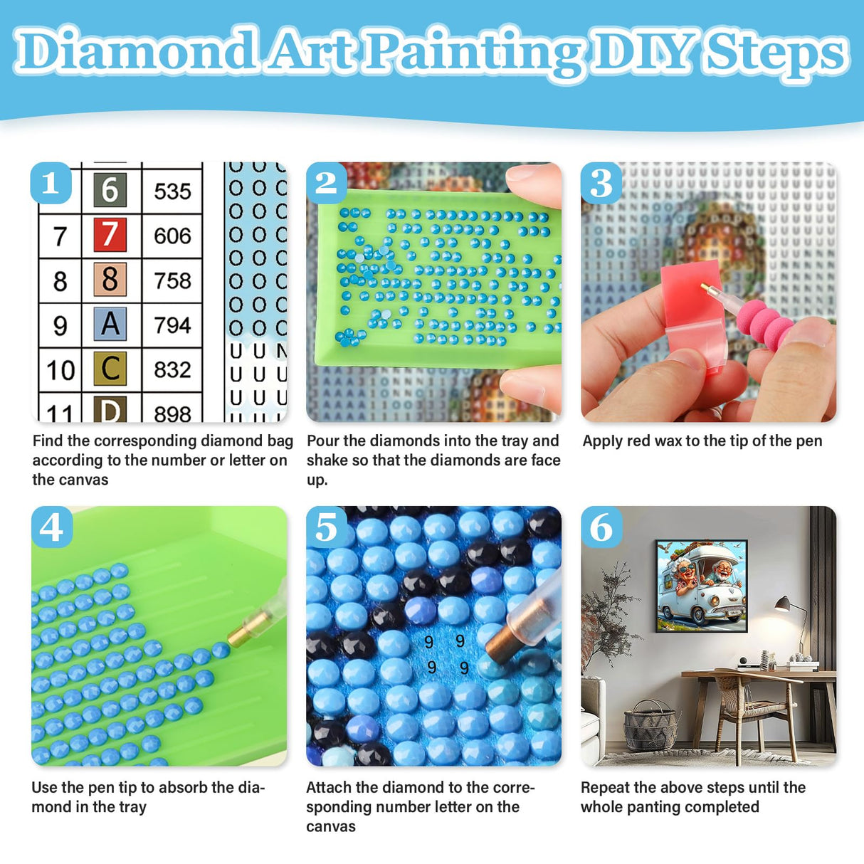 MAXBYE Cartoon Happy Couple Diamonds Painting Kit for Adults, Touring Car 5D Diamond Art Kit, Cartoon Gem Art Kit for Home Wall Decor Present, 12x12in MAXBYE