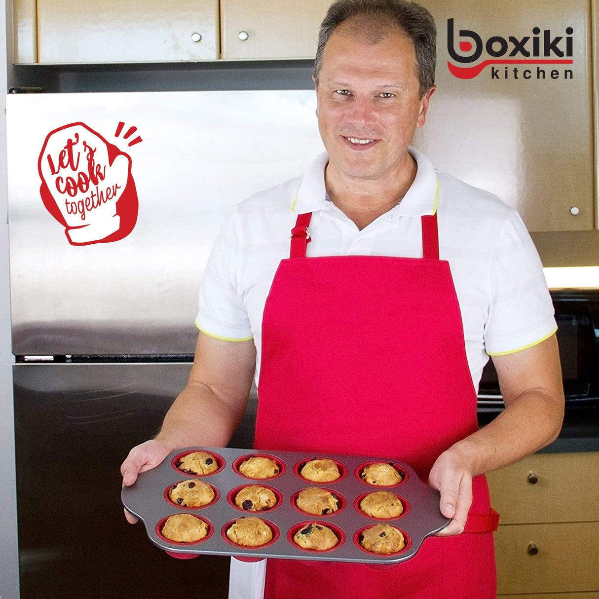 Boxiki Kitchen Non-Stick 12 Cup Silicone Muffin Pan With Steel Frame - BPA Free, Non-Toxic, Anti-Warp, Durable & Easy to Pop Silicone Muffin Tin - Perfect Cupcake Pan Boxiki Kitchen