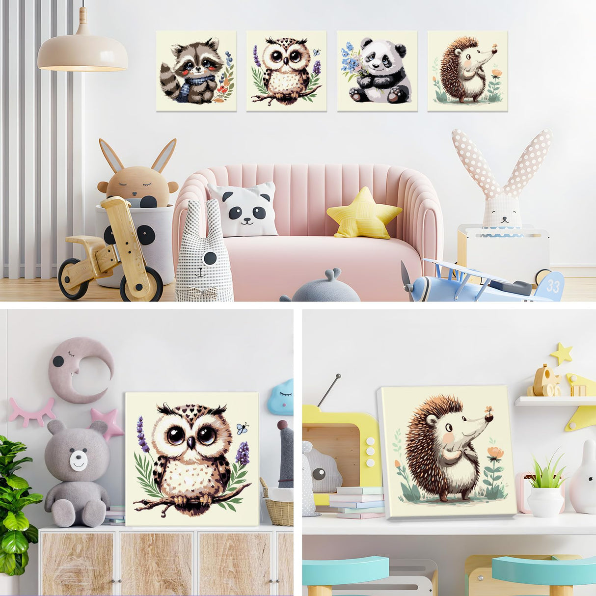 4 Pack Paint by Numbers Kits for Kids with Wooden Frame-Cartoon Animal Painting by Numbers for Kids Adults Beginners, Easy Paint by Numbers Kit Crafts for Kid Paint by Number for Wall Decor(8X8inch) Genius maker