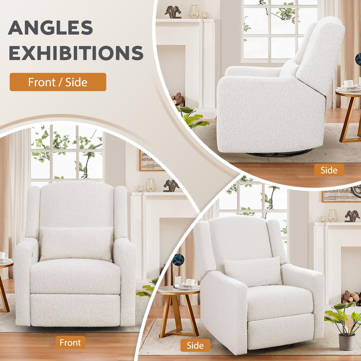 SENYUN Power Recliner Chair Swivel Glider, Large Rocker Recliner w/USB Charging Port, Boucle Upholstered Swivel Rocker Glider Recliner for Nursery,Bedroom,Living Room, 1PC, Cream SENYUN