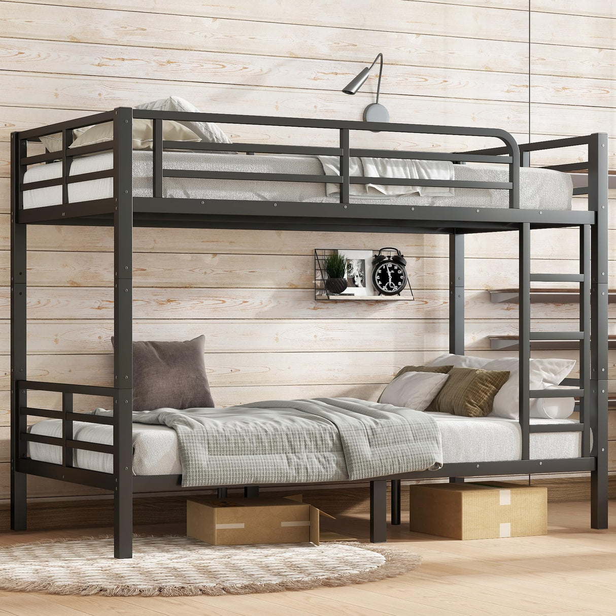 Bellemave Twin XL Over Twin XL Bunk Bed with Headboard and Build in Ladder, Heavy Duty Bunk Beds with Full Length Guardrail, Convertible Bunk Bed for Adults, Teens, Easy Assemble Bunk Beds, Black Bellemave