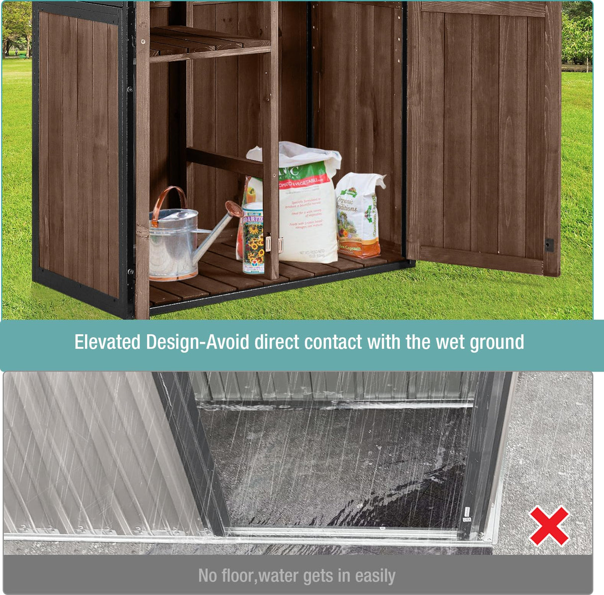 Sheds Outdoor Storage,Garden Shed with Metal Frame Structure and Adjustable Shelves,Large Capacity Storage Tool Cabinet Box for Backyard Garden Patio Lawn (Dark Brown) Suumerpety