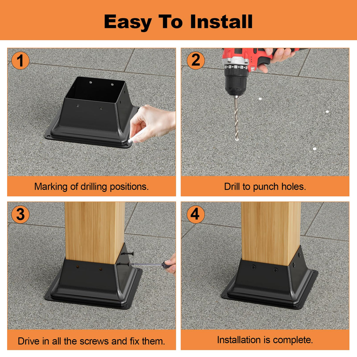 4x4 Post Base 5Pcs, Internal 3.6"x3.6" Heavy Duty Powder-Coated Steel Post Bracket Fit for Standard Wood Post Anchor, Decking Post Base for Deck Porch Handrail Railing Support FMhotu