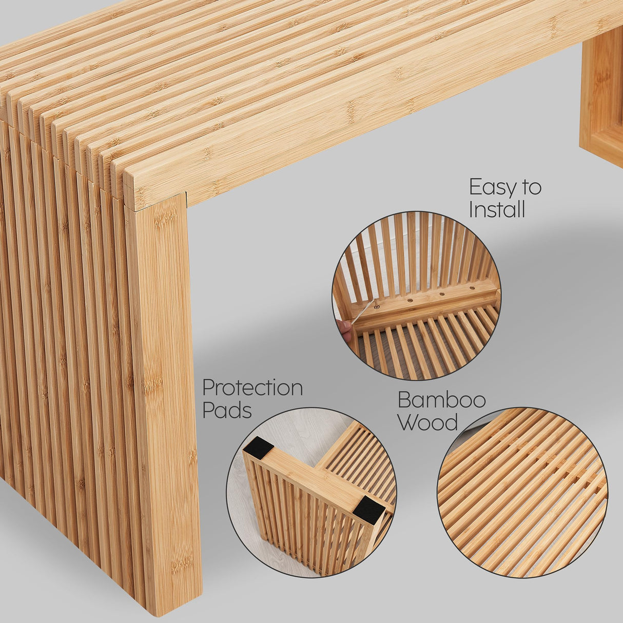 Bamboo Natural 36 inch Wooden Bench, Small Wood Benches for Entryway, Living & Dining Room, Kitchen, Bedroom, Bathroom, Hallway, Front Door, For Indoor & Outdoor Patio Use, Mid Century Modern Decor SWEVEN