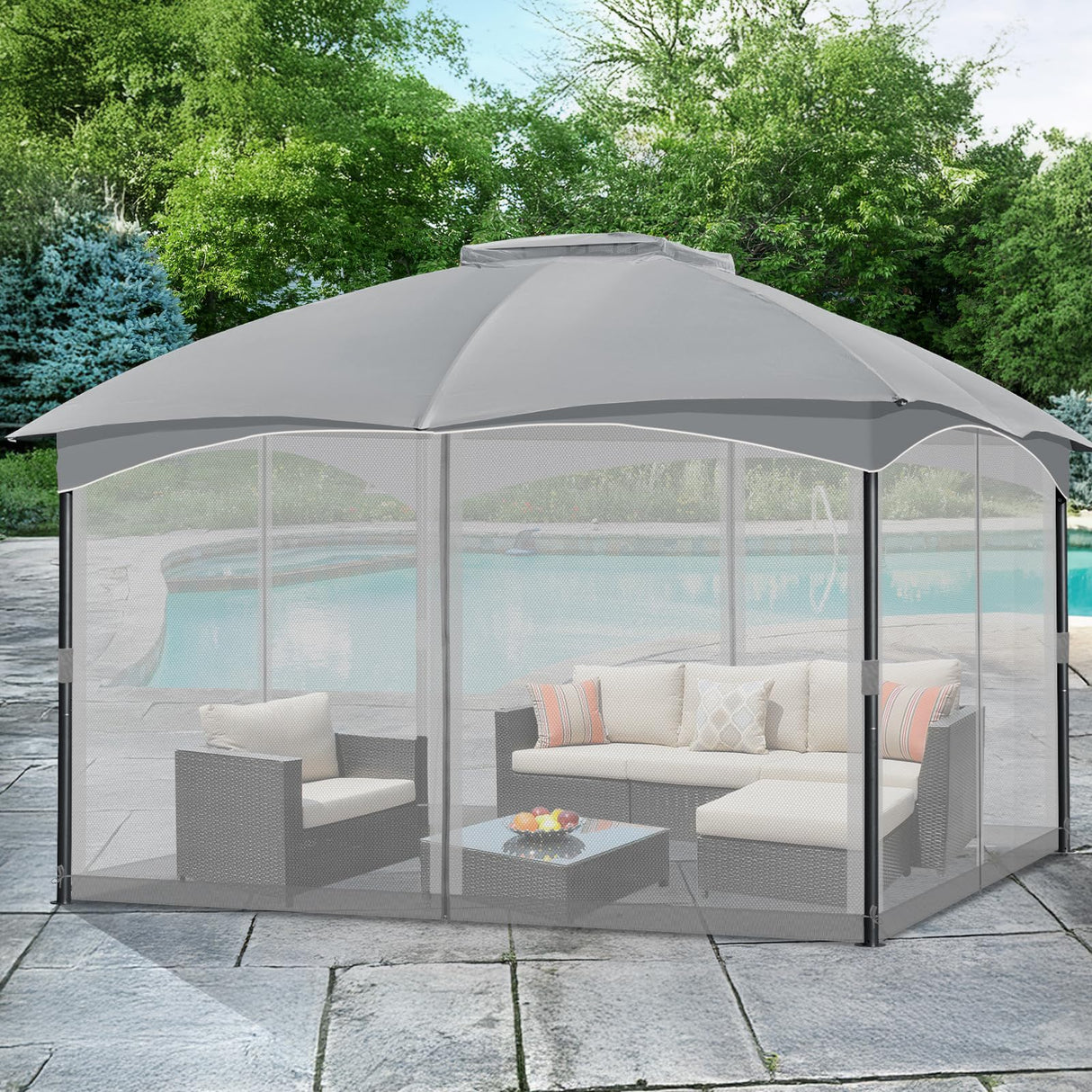 COWVIE Gazebo Replacement Netting Screen, 12' x 16' Universal Gazebo 4-Panel Mosquito Sidewalls with Double Zippers for Outdoor Patio (Only Netting) COWVIE