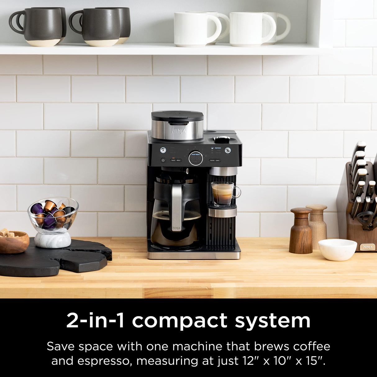 Ninja Espresso & Coffee Maker & Barista System, 3 Espresso Brew Styles, Single-Serve Coffee & Nespresso Capsule Compatible, Built-in Frother, Espresso, Cappuccino & Latte Maker, Black, CFN601 Ninja
