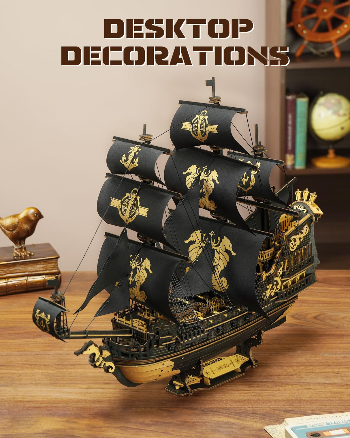 ROKR Seahorse Barque 3D Wooden Puzzle for Adult - Sailboat Model Kit, 603-Piece DIY Assembly, 1:100 Scale Sailboat MCB02 ROKR