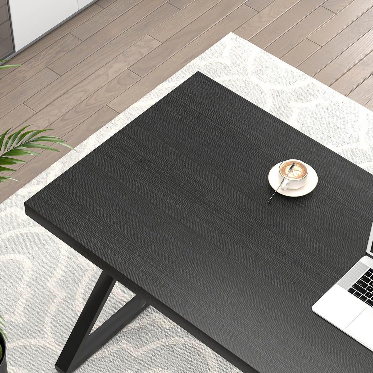 FOLUBAN Black Desk, Modern Wood and Metal Computer Desk for Home Office, Simple Writing Work PC Desks for Bedroom, Industrial Study Gaming Table for Living Room, Black, 53 Inch FOLUBAN