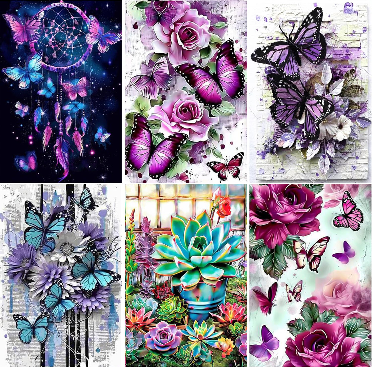 EWJRNSF 6 Pack 5D Diamond Painting Kits for Adults Beginners, Diamond Arts Kits Diamond Art Sets,Gem Painting Arts & Crafts Home Wall Decoration 11.8x15.7 Inches Butterfly EWJRNSF