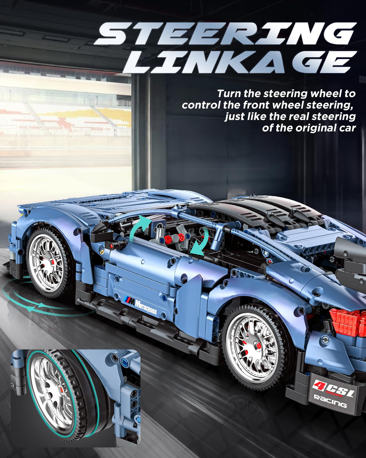 MOCBURIKU Remote Control Car Building Kit, 1/10 Scale M4 Supercar with Lights Motors Rechargeable Battery, Compatible with Technic Cars for Adults, STEM Gift for Boys Age 6 8 10 12 14+(2280 Pcs) MOCBURIKU