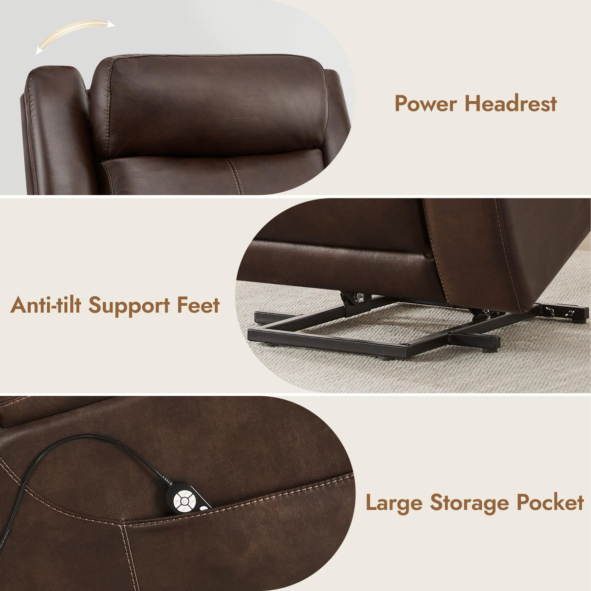 Watson & Whitely Genuine Leather Power Lift Recliner Chair for Elderly with Heat and Massage, Electric Lay Flat Lift Chairs with Power Headrest & Visual Remote Control, Dual Motor, Dark Brown Watson & Whitely