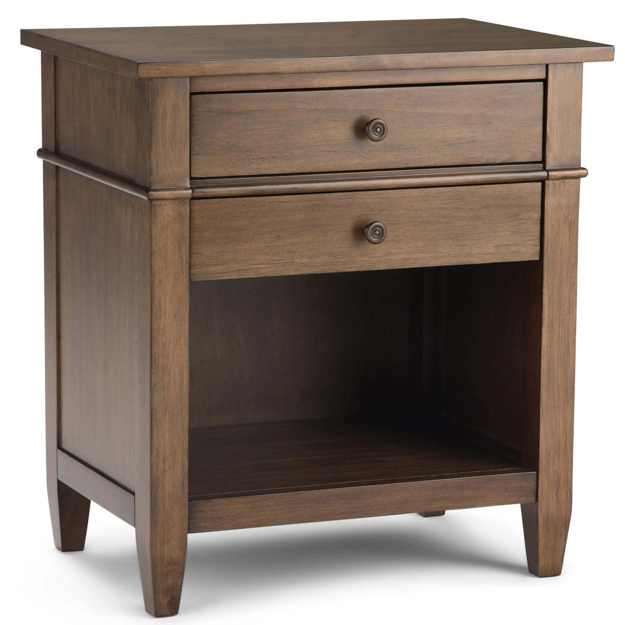 SIMPLIHOME Carlton 24 inches Wide Night Stand, Bedside table, Rustic Natural Aged Brown SOLID WOOD, Rectangle, with Storage, 2 Drawers and 1 Shelf, For the Bedroom, Contemporary Modern SIMPLIHOME