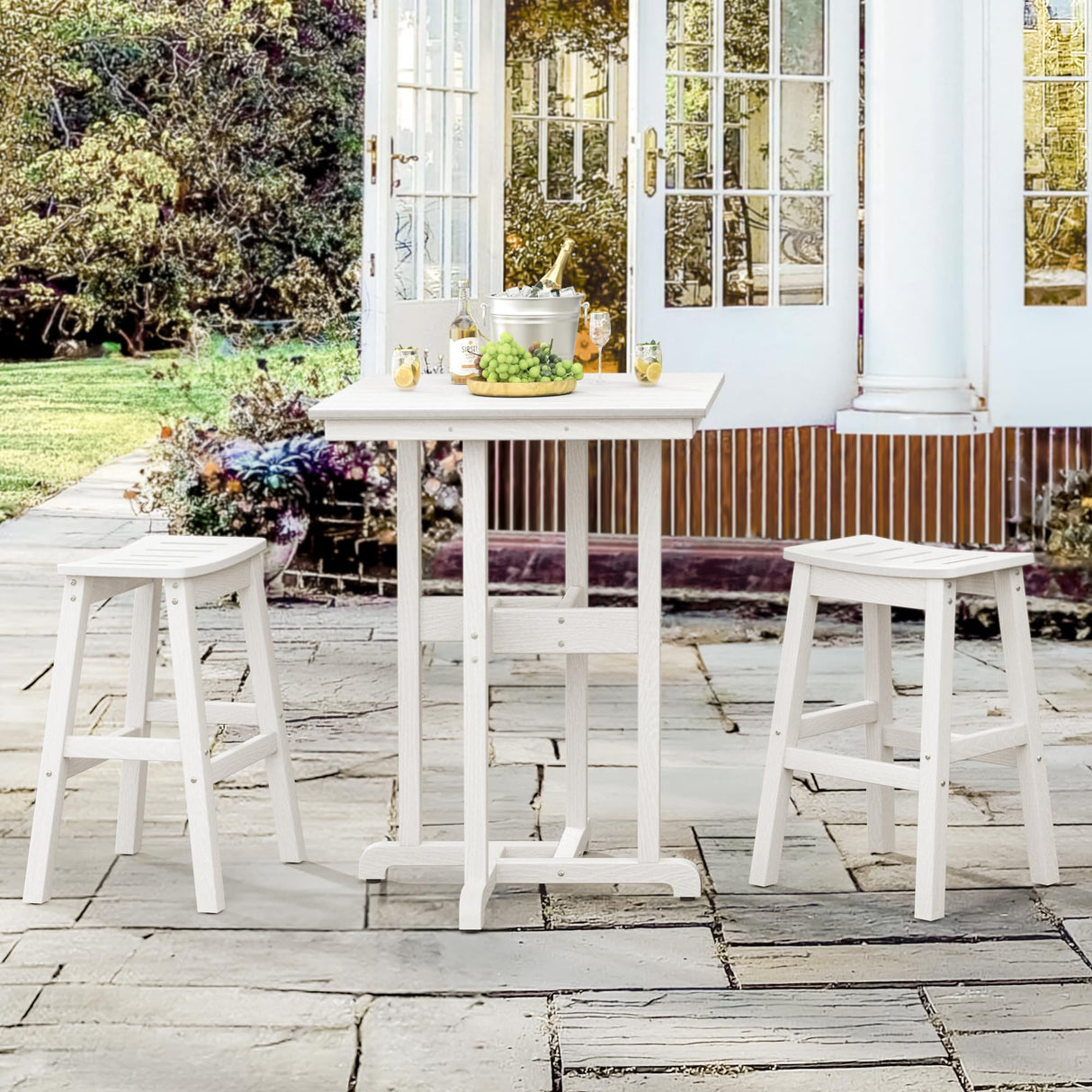 Homenjoy 37.5" H Outdoor Bar Table,HDPE Bar Height Table with Weather Resistant Top, Square Outdoor Patio Table, White Homenjoy