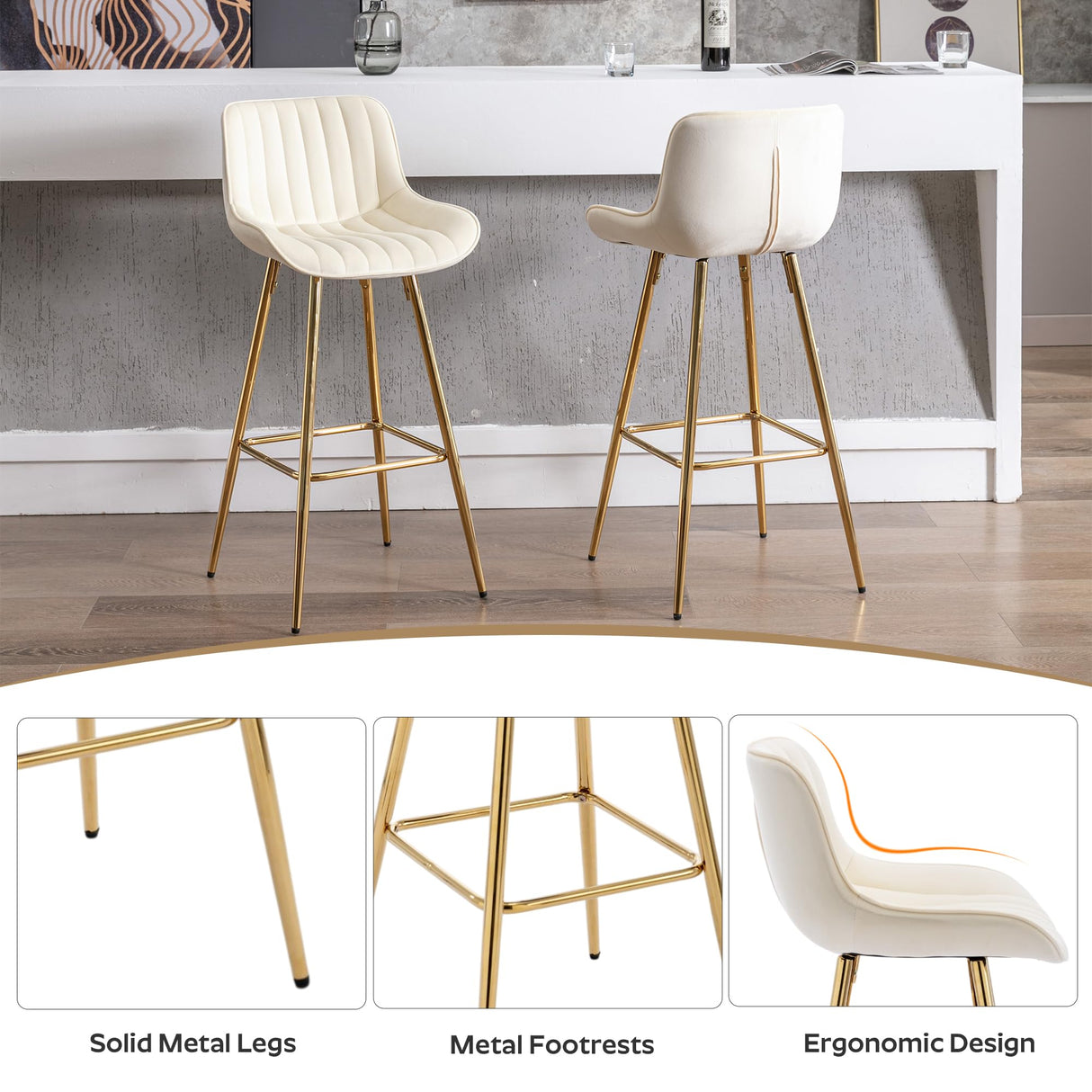 SIZOTA 3 Piece Pub Dining Set, Modern Round Bar Table and Chairs for 2, 30" Counter Height Barstools and Glass Kitchen Table Set, 31" Small Dining Table with 2 Stools(Beige) SIZOTA