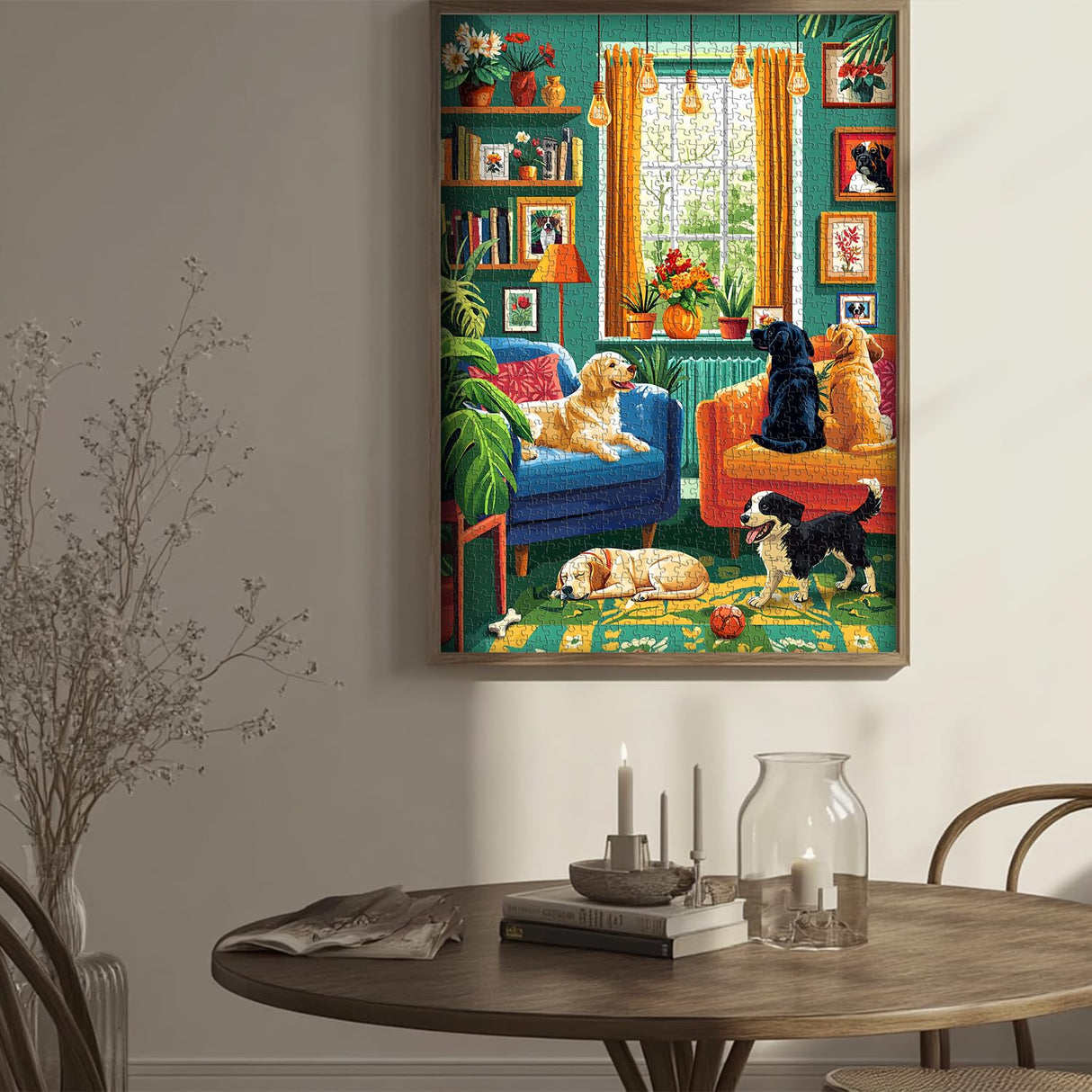 PICKFORU Dog Puzzles for Adults 1000 Pieces, Vintage Puppy Jigsaw Puzzle Houseplant,Unique Living Room Puzzle as Home Art PICKFORU