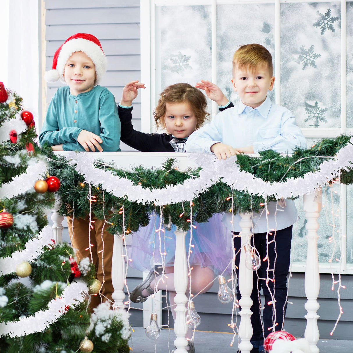 Dingion 59 Feet Christmas Tinsel Garlands Metallic Twist Garland Hanging Garland Ornaments for Halloween Christmas Tree Party Supplies Indoor and Outdoor Decoration(Shinny,White) Dingion