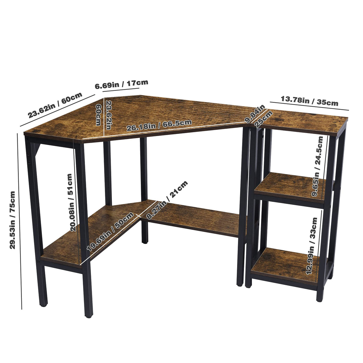 LAVIEVERT Corner Desk, Triangle Computer Desk with Storage Shelves, Laptop PC Table Writing Study Table Workstation for Home & Office - Rustic Brown LAVIEVERT