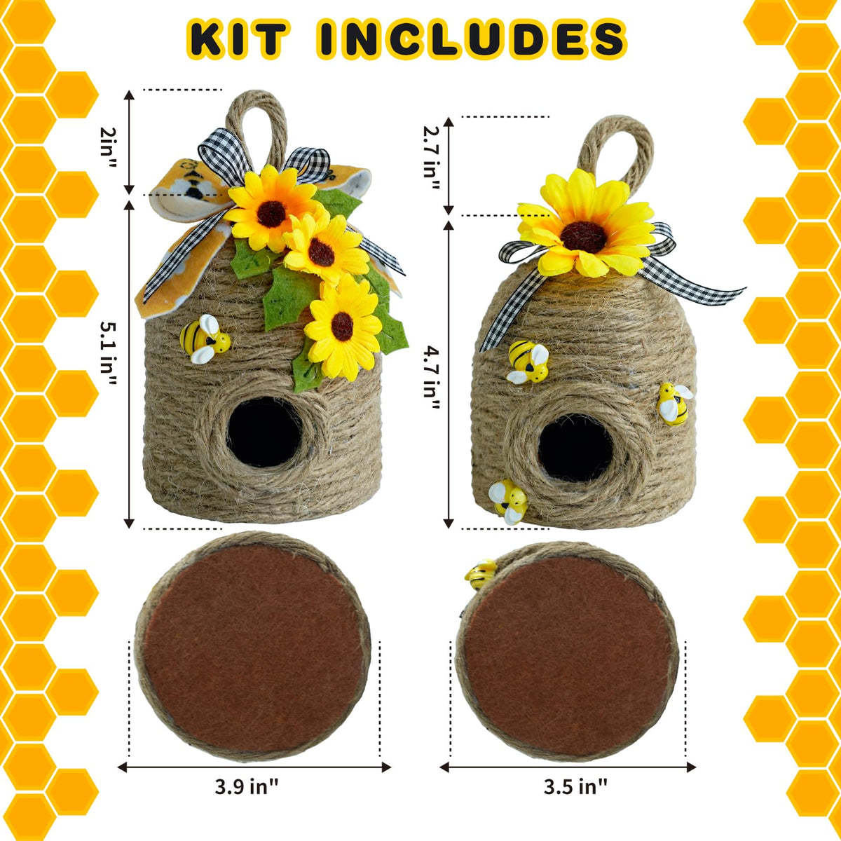 Bigger Bee Hive Decor,2 Pack Bumble Bee Rustic Decor Hive,Natural Bee House, Bumble Bee Theme Party Decor Spring Summer Rustic Farmhouse Kitchecn Table Decor, Honey Bee Tiered Tray Decor CRCZK