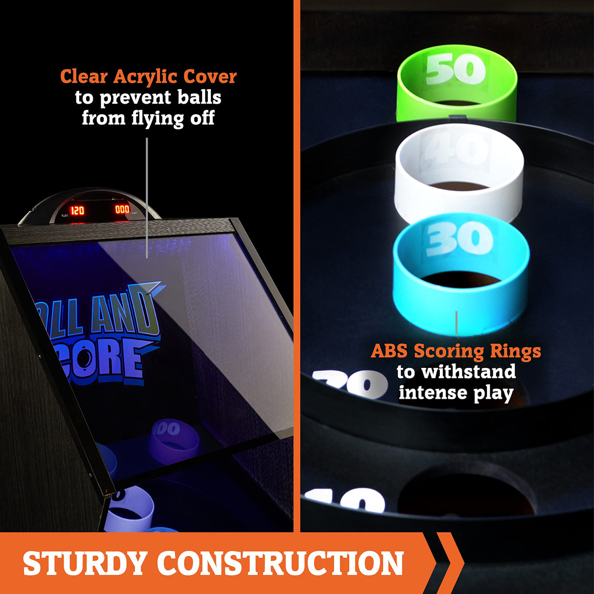 Hall of Games 108" Roll and Score with LED Lights and Electronic Scorer, Black/Blue, 9 Foot Hall of Games