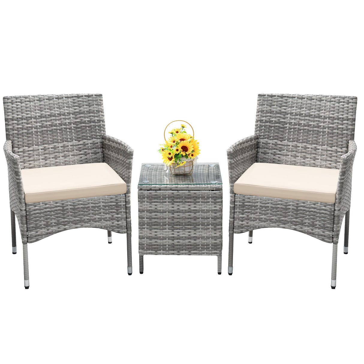 Devoko 3 Pieces Patio Furniture Sets Clearance PE Rattan Wicker Chairs with Table Outdoor Garden Porch Furniture Sets (Light Grey) Devoko