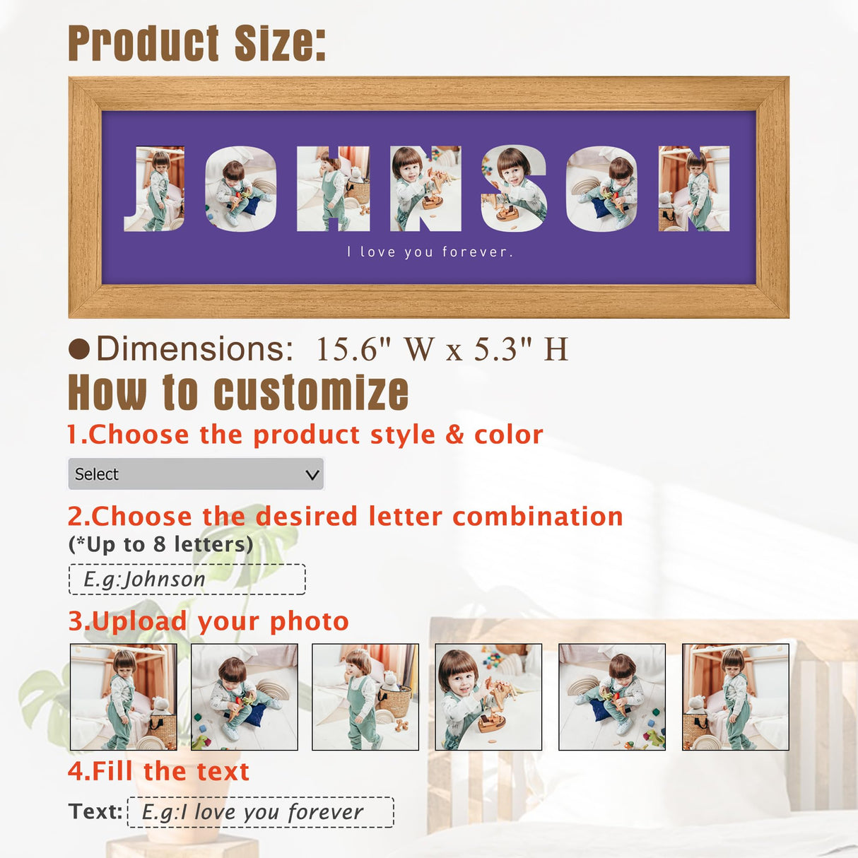 CUSTOM STEWARD Personalized Wooden Photo Frame, Personalized Custom Letter Collage Photo Frame with Name, Best Gift for Dad, Mom and Family,Desk or Wall Photo Collage Frame CUSTOM STEWARD