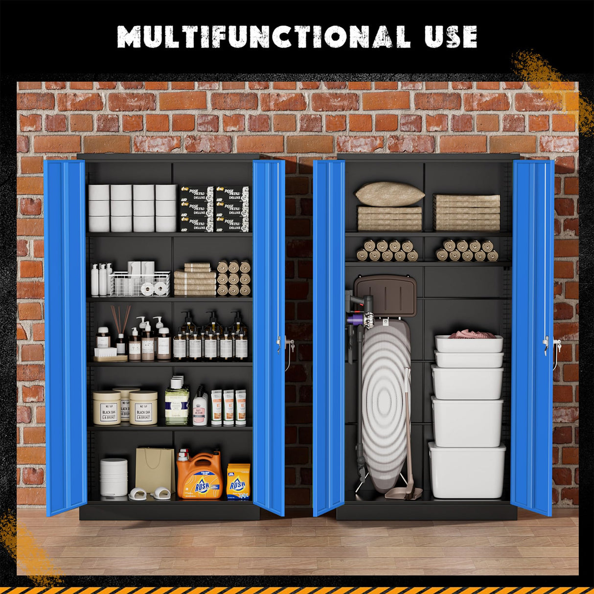 Greenvelly Metal Garage Storage Cabinet with Doors and Shelves, 72" Steel Lockable File Cabinet,Office Storage Cabinet Tall Metal Cabinet for Garage Office School Gym Warehouse(Black Blue) Greenvelly