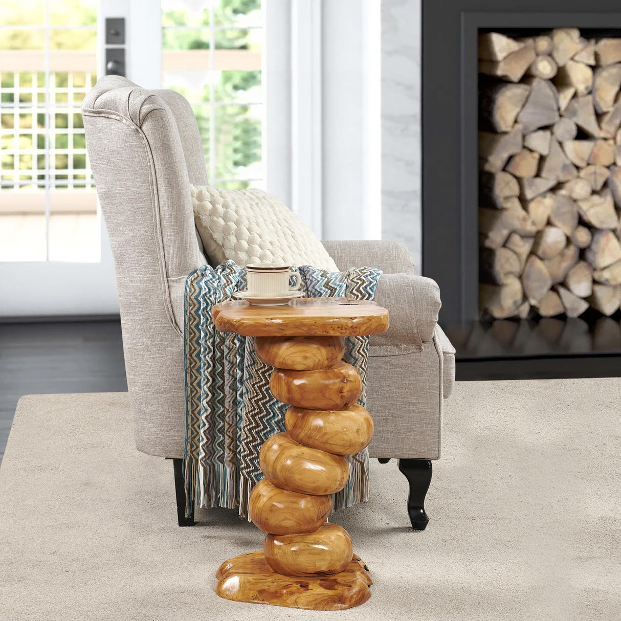 Warmaxx Natural Cedar Stump End Table Plant Stand 13.8" x 13.8" x 23.6"H Solid Wood Outdoor Rustic Live Edge Coffee Side Table Living Room Bedroom Garden Irregular Shape Warmaxx