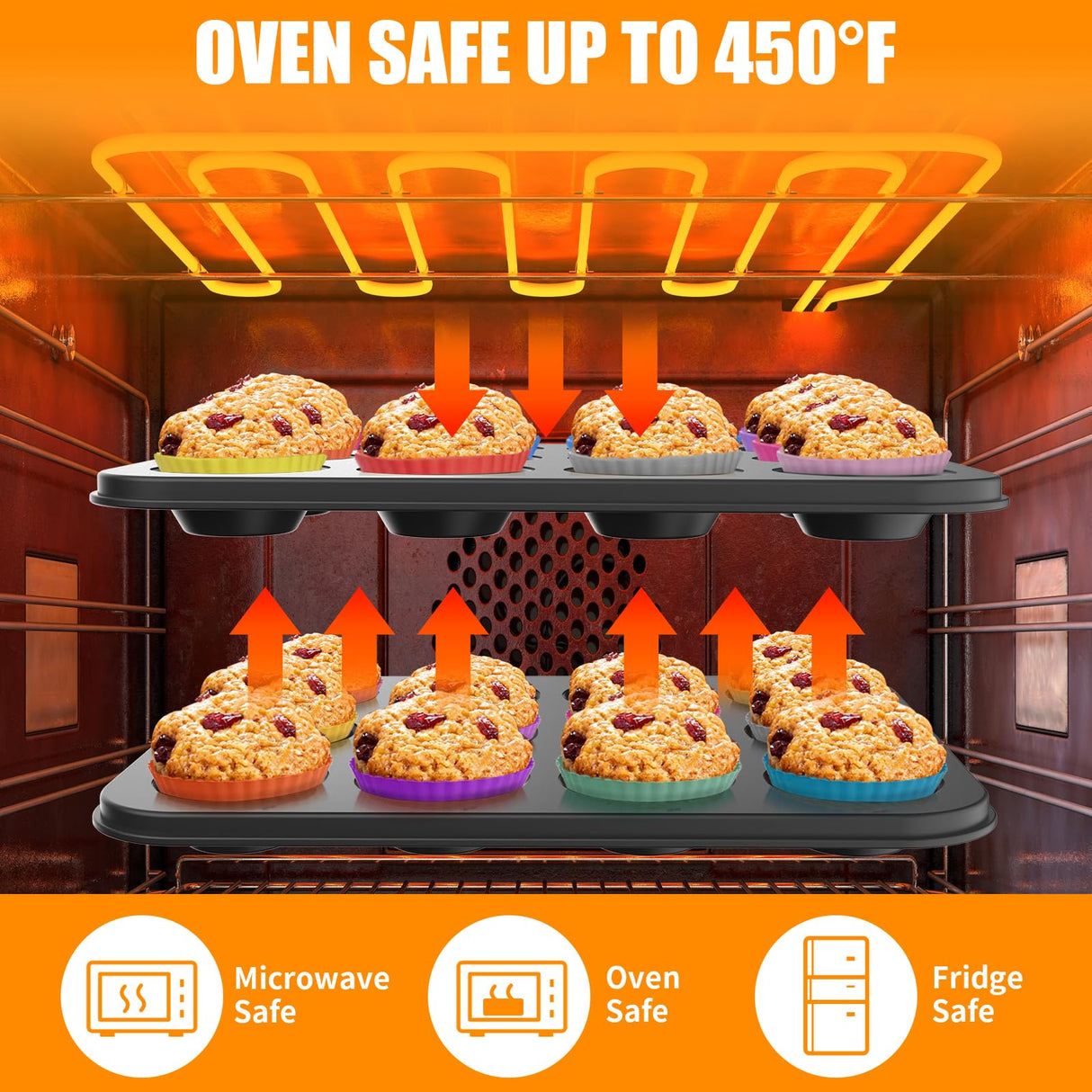 WIBIMEN Muffin Pan with 12 Silicone Cupcake Baking Cups - Non-stick Regular Size Cupcake Pan - Reusable Muffin Tin Baking Pans Set for Making Muffin Cakes, Tart, Bread(1PCS: 12-Cup Regular) WIBIMEN