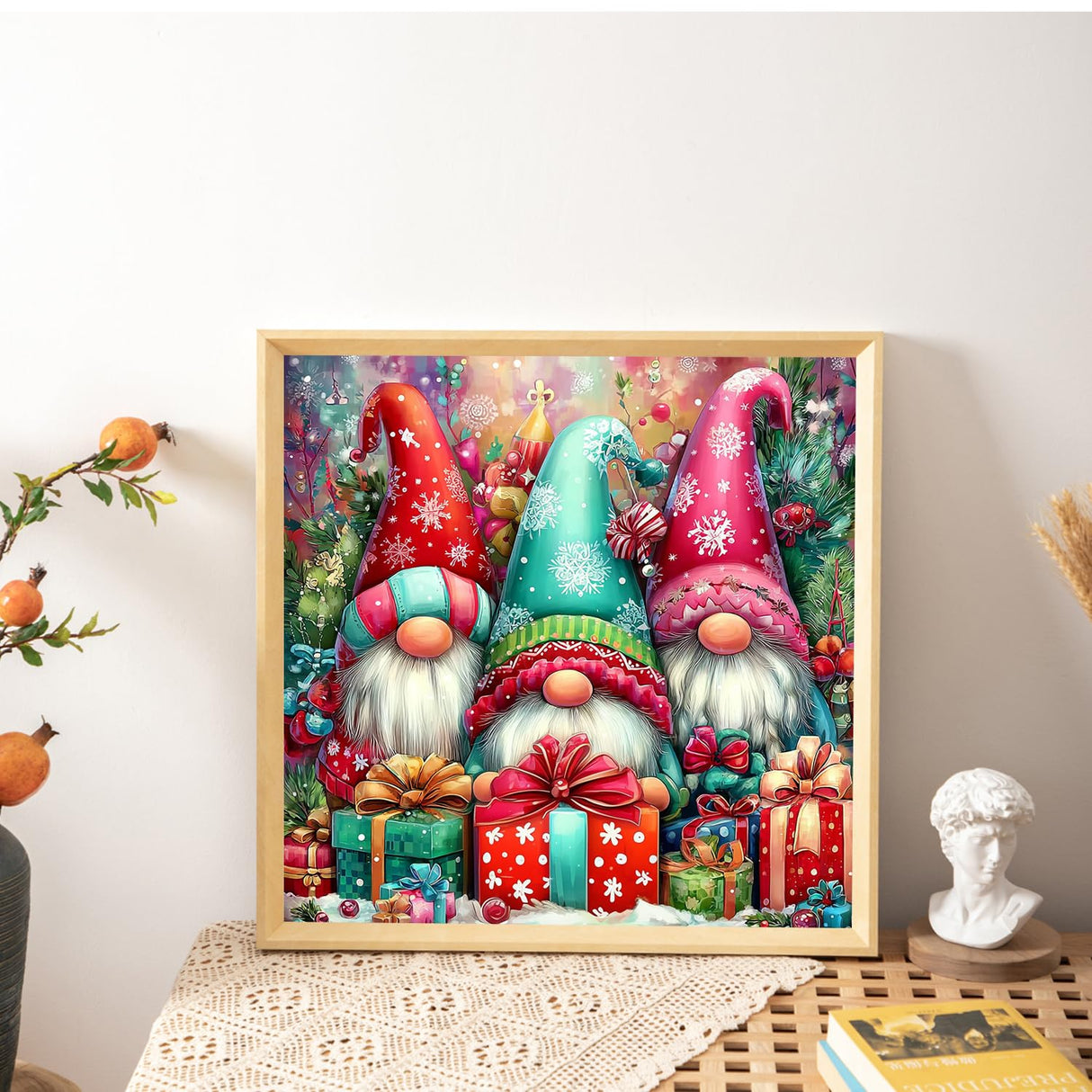 Reivworl Christmas Paint by Numbers Kit for Adults Beginners, Gnome Paint by Numbers, Adult Paint by Number Kits for Gifts and Home Wall Decor 16x16 Inch Reivworl