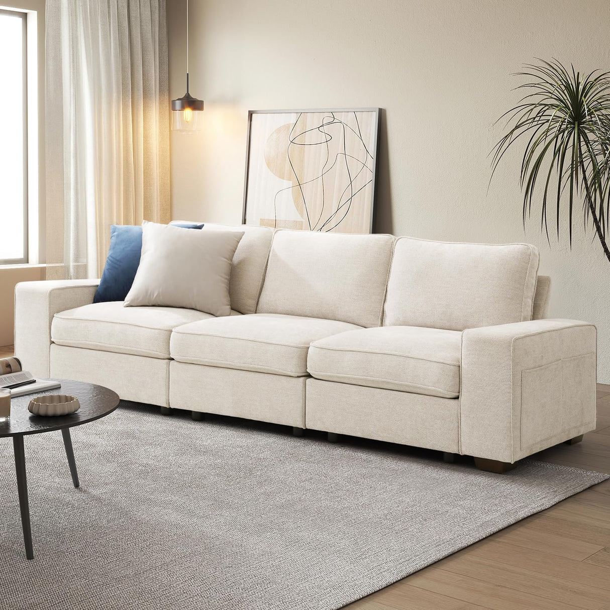 COOSLEEP 3 Seater Sofa Couch with Storage Layer, Removable and Washable Cushion Cover, Modern Sofa-100 Sofa with Solid Frame up to 1200Lbs, Couches for Living Room, Beige Chenille COOSLEEP HOME