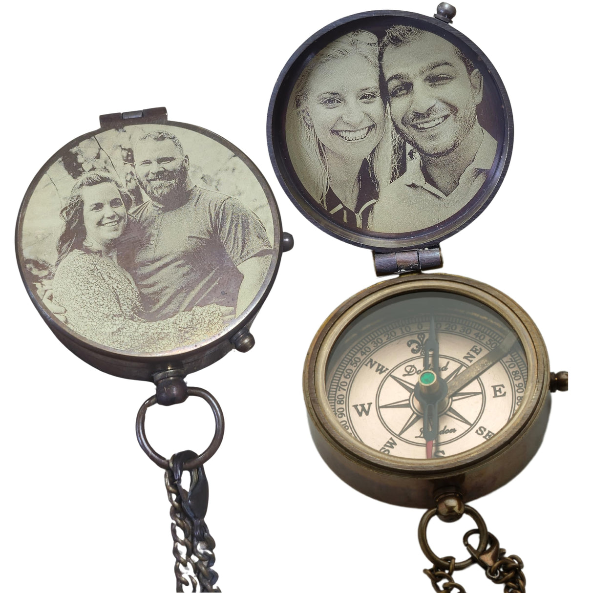 SFdizayn Photo Engraved Antique Brass Compass - Custom Working Handmade Compass Gift for Men with Customizable Leather Case and Wooden Box - Personalized Gift for Husband, Father, Boyfriend & Son SFdizayn