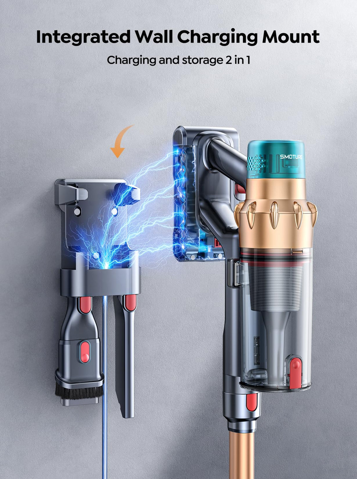 Cordless Vacuum Cleaner, 550W 45KPA 60 Mins Runtime Self-Standing Vacuum Cleaners for Home, Stick Vacuum with Charging Dock Station Removable Battery, Handheld Vacuum for Pet Hair/Carpet/Floor SMOTURE