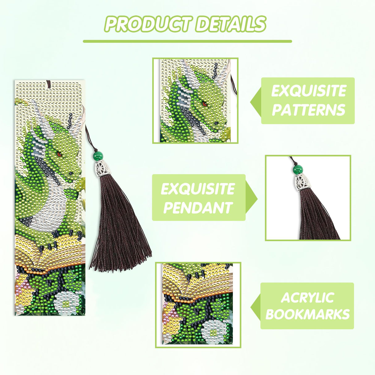 Dragon Diamond Art Bookmarks Kit: 8 Pcs Diamond Painting Bookmark with Tassels, Fantastic Dragon Book Marks for Book Lovers, Gifts for Reading Men DIY Crafts CRASHOT