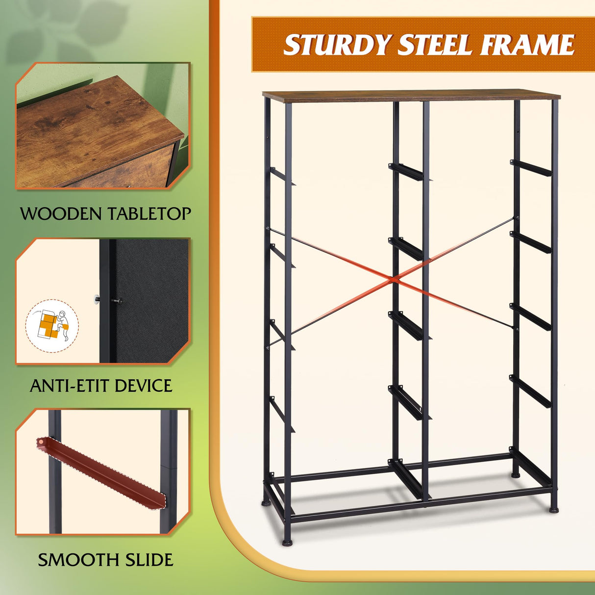 WLIVE Tall Dresser for Bedroom with 10 Fabric Drawers, Organizer Units for Closet, Storage Tower with Cabinet, Metal Frame, Rustic Brown Wood Grain Print Dressers WLIVE