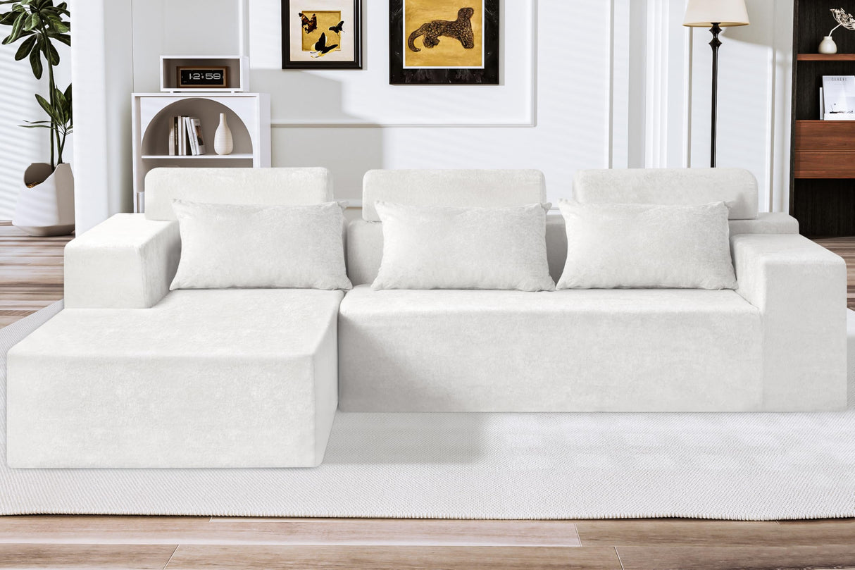HABUTWAY 105" L-Shape Modular Sectional Sofa Couch for Living Room,No Assembly Required,Modular Comfy Sofa with Deep Seat for Living Room Bedroom,Luxury Distressed Velvet(Left,Beige) HABUTWAY