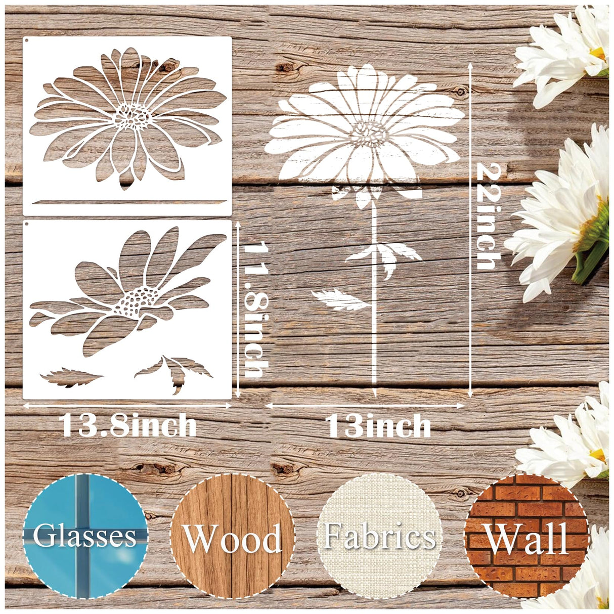 Large Flower Stencils for Painting on Walls – 12x14 Inch Jumbo Reusable Blooming Wildflower DIY Art Stencils for Fence, Wood, Fabric, Garden, Walls, Furniture, Crafts, Canvas(daisy6) MYJMN
