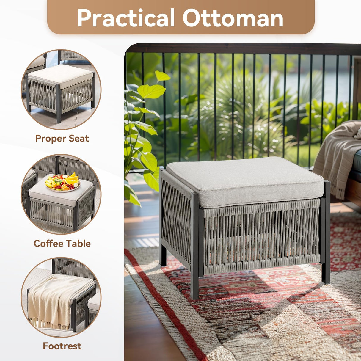 5 Pieces Patio Furniture Sets, Outdoor Modular Sectional with Sofa, 2 Swivel Glider Chairs & 2 Ottomans, All-Weather Rattan Conversation Seating Group for Backyard, Deck, Porch, Beige PPorfamilia