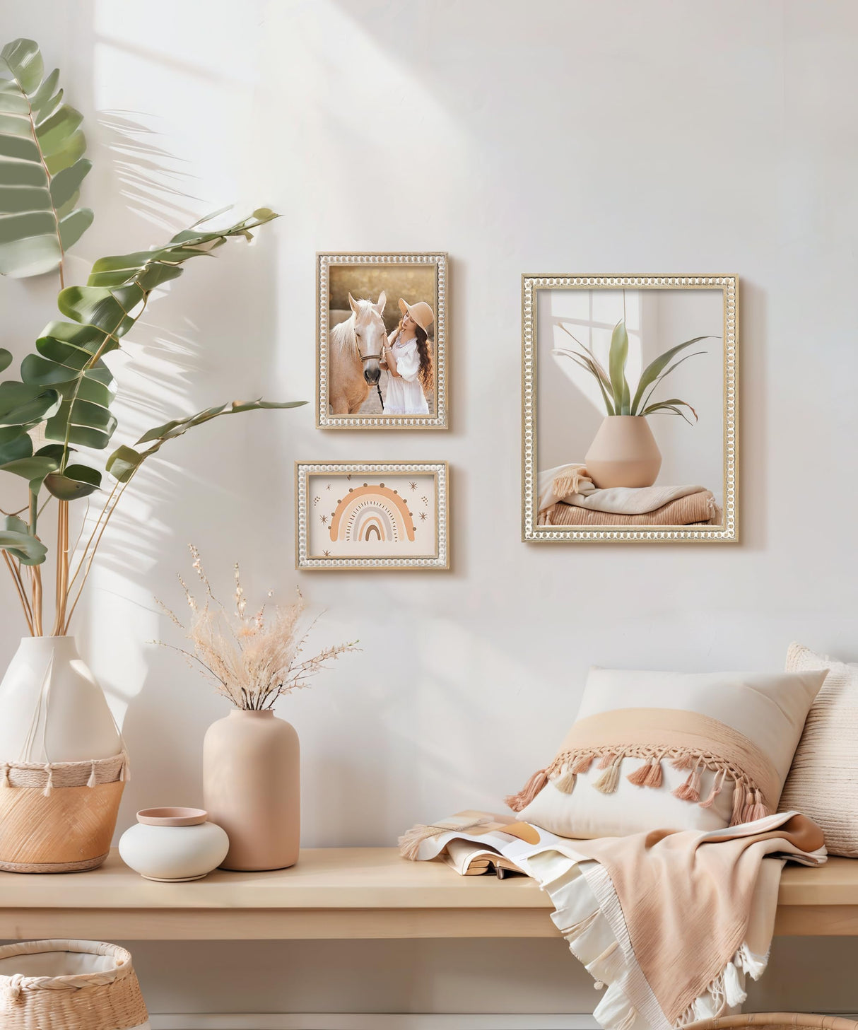 SUMGAR 5x7 Picture Frames 7x5 Photo Frame White Wood Farmhouse Boho Wall Mounted Shabby Chic Display for Desk Birthday Friend Gifts for Christmas with Decorative Distressed Pine Beads SUMGAR