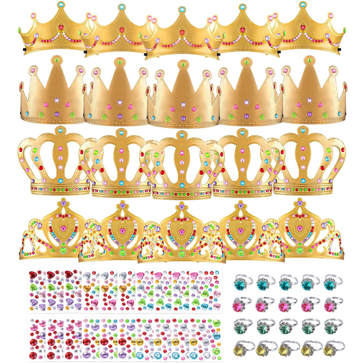 60 Pieces Gold Foam Crowns Princess Crown Craft Diy Princess Tiaras Crowns with Diamond Sticker Gem Rings Making Crown Kits for Birthday Party Favor Supplies PLUVAVA
