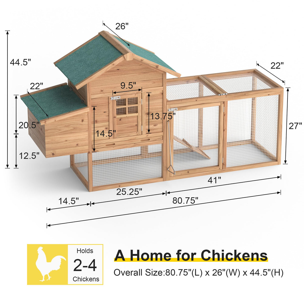 Wooden Chicken Coop, 80” Large Chicken Run 2 Tier Guinea Pig Pet House Outdoor with Pull Out Tray & Ramp Bunny Cage with Egg Box Rabbit Hutch with Lockable Door for Indoor Backyard(Original Wooden) Phonjoroo