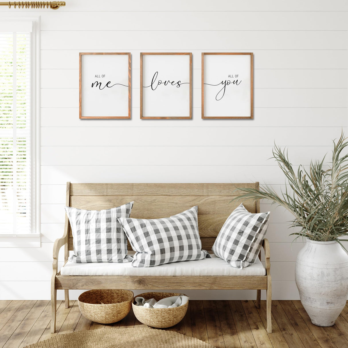 Set of 3 Framed Farmhouse All of Me Loves All of You Sign 11x14” Above Bed Wall Decor for Bedroom Decor Wall Art Wood Signs (11x14", Brown) Houmury